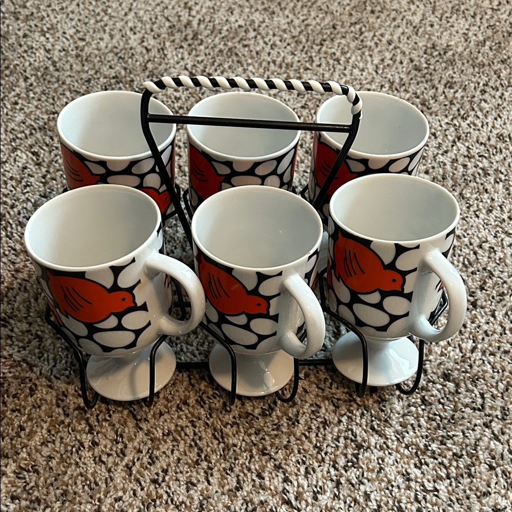 Bird Patterned Mug Set with Stand